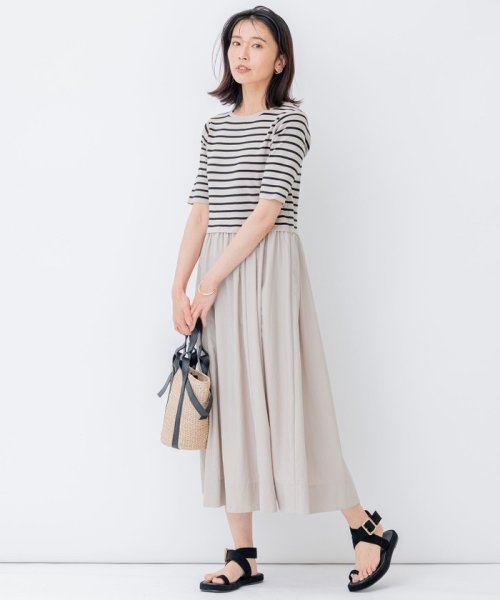 洗える】マットナイロンタフタ ニットドッキング ワンピース(505377952  