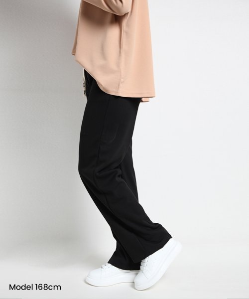 SEU(エスイイユウ)/ひんやり涼しいリブワイドパンツ ストレートパンツ 体型カバー リラックスパンツ ワンマイルウェア カジュアル 韓国ファッション/img05