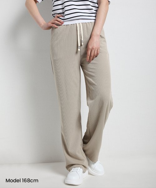 SEU(エスイイユウ)/ひんやり涼しいリブワイドパンツ ストレートパンツ 体型カバー リラックスパンツ ワンマイルウェア カジュアル 韓国ファッション/img10