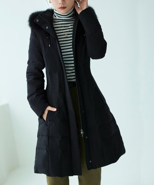 ウエストフィットロングダウンコート「D177」 ポリエステル 100％中　綿 ダウン 80％ フェザー 20％ファー部分 フォックスファー