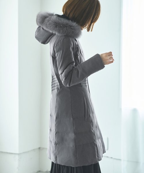 ウエストフィットロングダウンコート「D177」 ポリエステル 100％中　綿 ダウン 80％ フェザー 20％ファー部分 フォックスファー