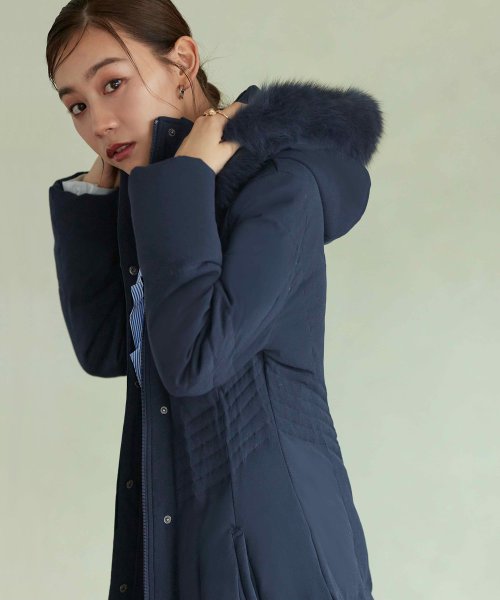ウエストフィットロングダウンコート「D177」 ポリエステル 100％中　綿 ダウン 80％ フェザー 20％ファー部分 フォックスファー