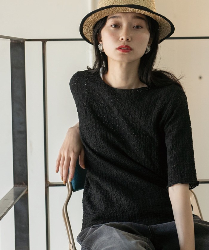 【WEB限定】カットジャカード5分袖レースプルオーバー