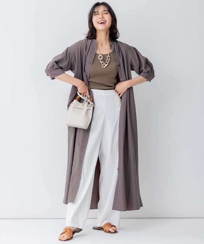 リネンヴィスコースストレッチ マリンパンツ