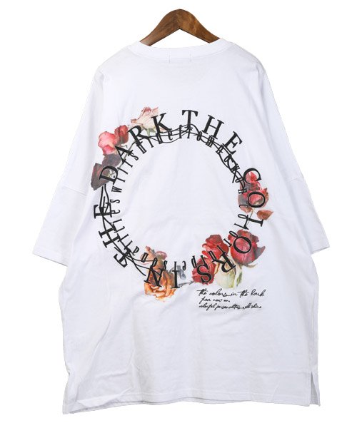 LUXSTYLE(ラグスタイル)/サークルローズ半袖Tシャツ/Tシャツ メンズ 半袖 ビッグシルエット 刺繍 バックプリント 花柄/img08