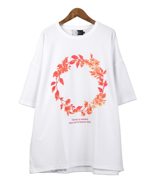 LUXSTYLE(ラグスタイル)/梨地フラワープリント半袖Tシャツ/Tシャツ メンズ 半袖 ビッグシルエット 梨地 花柄 フラワー プリント リース/img07