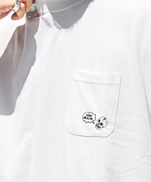 LUXSTYLE(ラグスタイル)/バックプリント刺繍スカル半袖Tシャツ/Tシャツ メンズ 半袖 ビッグシルエット ポケット ロゴ刺繍 スカル イラスト/img14