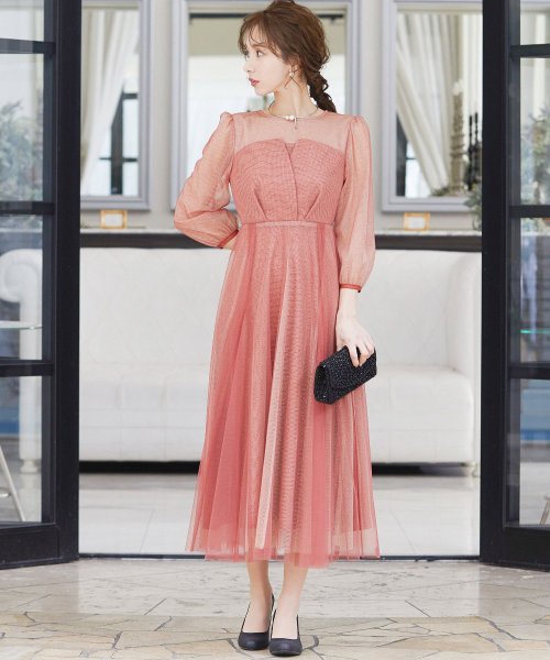 niana ニアナ 結婚式 ワンピース パーティードレス ビスチェ ラメ 無地 シアー チュール シフォン ゆったり 体型カバー シンプル ウエストゴム ロング ニアナ B79 size