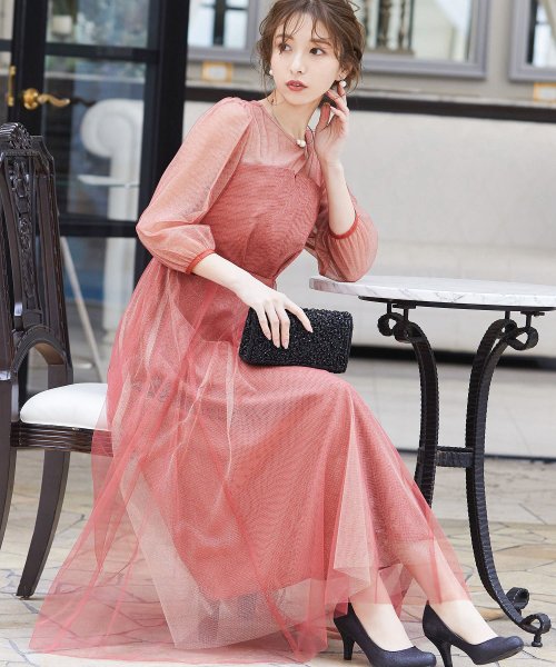 niana ニアナ 結婚式 ワンピース パーティードレス ビスチェ ラメ 無地 シアー チュール シフォン ゆったり 体型カバー シンプル ウエストゴム ロング ニアナ B79 size