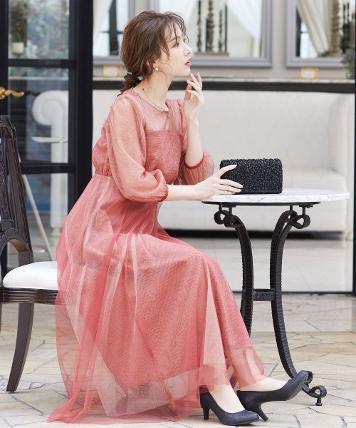 niana ニアナ 結婚式 ワンピース パーティードレス ビスチェ ラメ 無地 シアー チュール シフォン ゆったり 体型カバー シンプル ウエストゴム ロング ニアナ B79 size