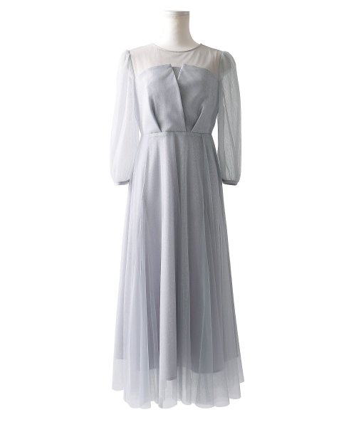 niana ニアナ 結婚式 ワンピース パーティードレス ビスチェ ラメ 無地 シアー チュール シフォン ゆったり 体型カバー シンプル ウエストゴム ロング ニアナ B79 size