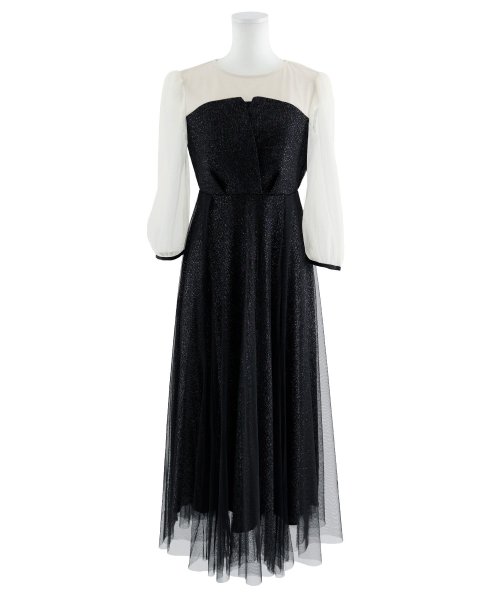 niana ニアナ 結婚式 ワンピース パーティードレス ビスチェ ラメ 無地 シアー チュール シフォン ゆったり 体型カバー シンプル ウエストゴム ロング ニアナ B79 size