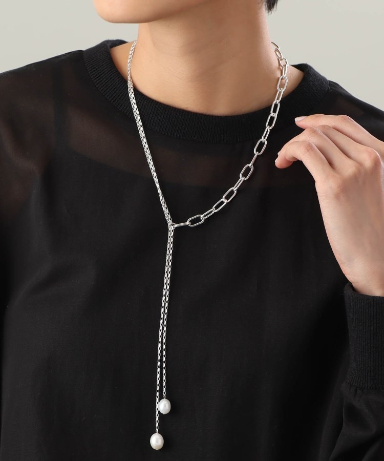 WEB限定】バロックパール ミックスチェーン ダブルドロップ ネックレス