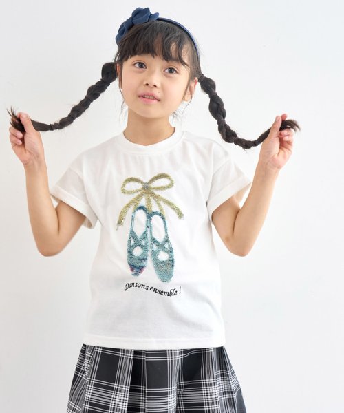 ROPE' PICNIC　KIDS(ロぺピクニックキッズ)/【KIDS】バレエシューズスパンコール袖折り返しTシャツ/img02