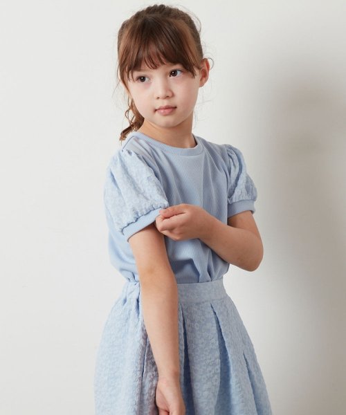 a.v.v(KID'S)(アー・ヴェ・ヴェキッズ)/[140－150]【セットアップ対応】パフスリーブ異素材Ｔシャツ/img06