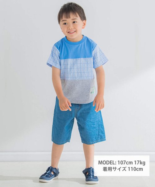 SLAP SLIP(スラップスリップ)/【お揃い】マドラスチェックギンガムチェック切替半袖Tシャツ(80~130cm)/img01