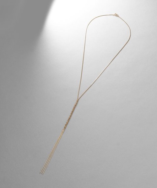 K10ベネチアンフラットチェーン三つ編みY字 ネックレス 