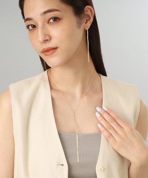 K10ベネチアンフラットチェーン三つ編みY字 ネックレス 