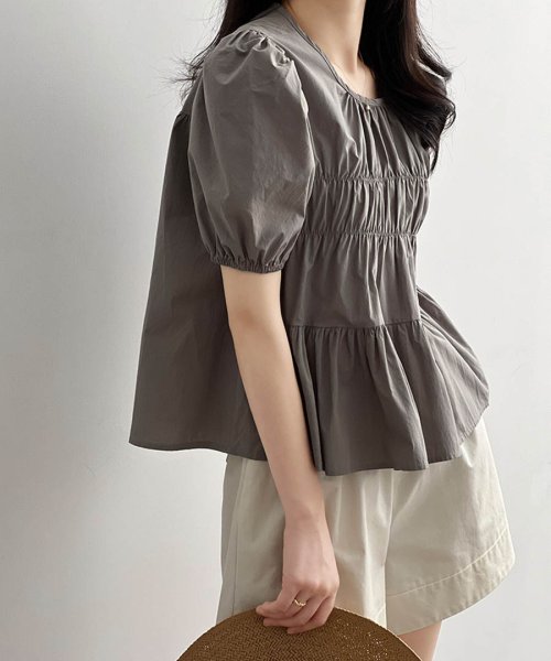 Puff Sleeve Gather Blouse 23053 パブスリーブギャザーブラウス 