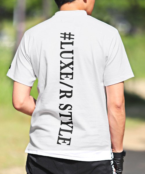 LUXSTYLE(ラグスタイル)/LUXE/R(ラグジュ)スムースミニモックネックTシャツ/Tシャツ メンズ 半袖 モックネック ゴルフウェア ロゴ プリント/img11