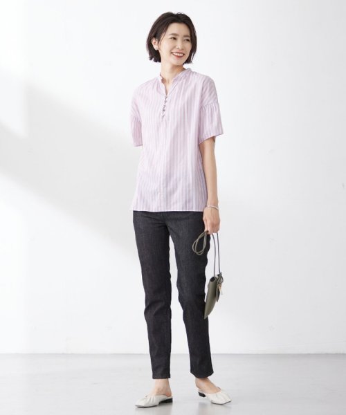 J.PRESS LADIES（LARGE SIZE）(J．プレス　レディス（大きいサイズ）)/【洗える】綿キュプラコードストライプ キーネック ブラウス/img03