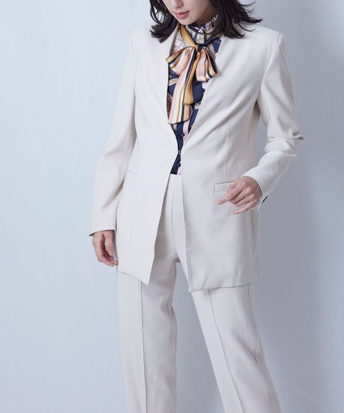 セール】【セットアップ対応商品】レーヨン混ノーカラーロング  