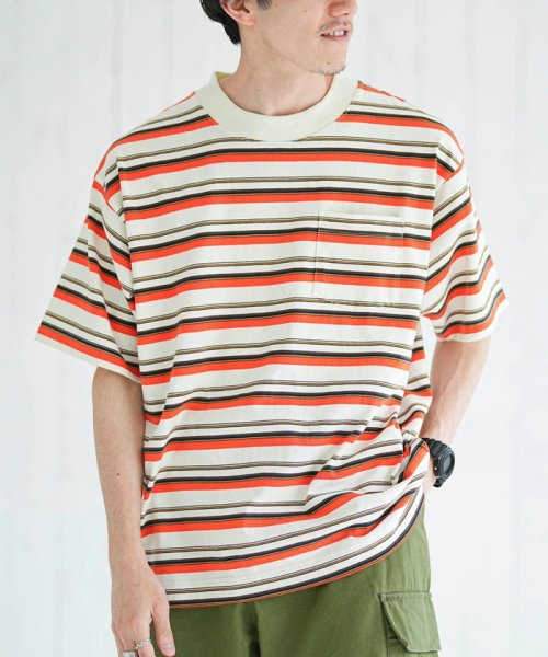 coen(coen)/レトロボーダーモックネックTシャツ/img01