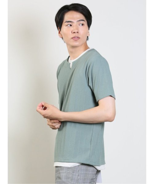 TAKA-Q(タカキュー)/梨地 フェイクキーネック 半袖 メンズ Tシャツ カットソー カジュアル インナー ビジネス ギフト プレゼント/img01