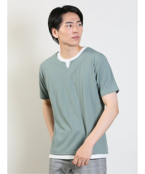 TAKA-Q(タカキュー)/梨地 フェイクキーネック 半袖 メンズ Tシャツ カットソー カジュアル インナー ビジネス ギフト プレゼント/img03