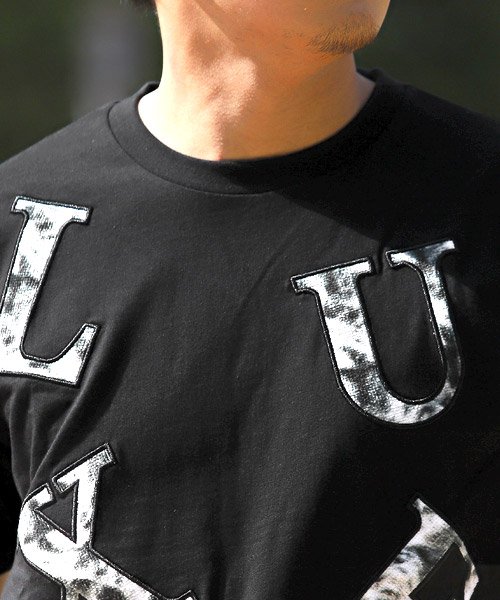 LUXSTYLE(ラグスタイル)/LUXE/R(ラグジュ)モノトーンタイダイロゴ貼り付けTシャツ/Tシャツ メンズ 半袖 ロゴ タイダイ アップリケ モノトーン/img07