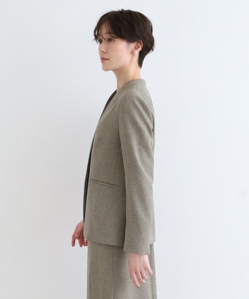 【定番スーツ/洗える/メランジ】ウールライクノーカラージャケット 