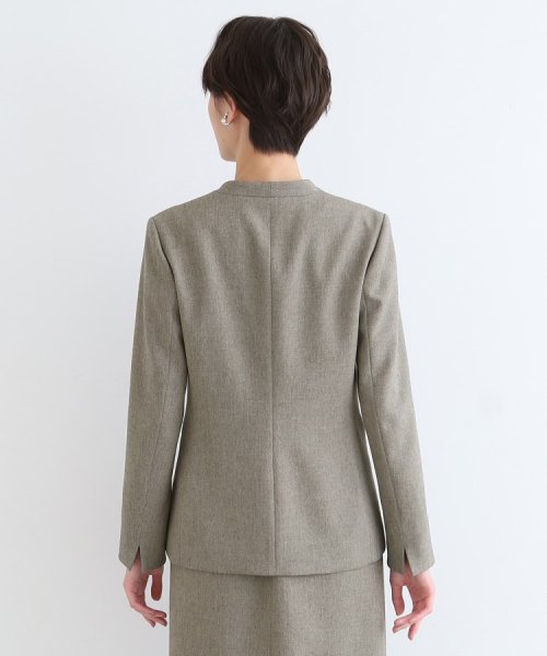 【定番スーツ/洗える/メランジ】ウールライクノーカラージャケット 