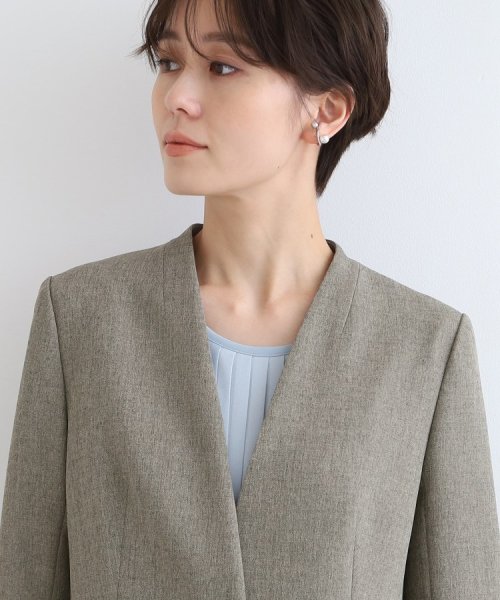 【定番スーツ/洗える/メランジ】ウールライクノーカラージャケット 