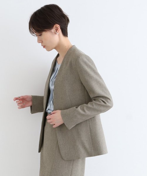 【定番スーツ/洗える/メランジ】ウールライクノーカラージャケット 