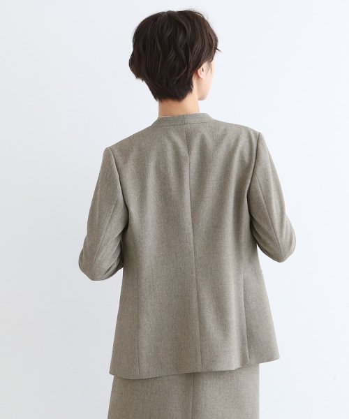 【定番スーツ/洗える/メランジ】ウールライクノーカラージャケット 