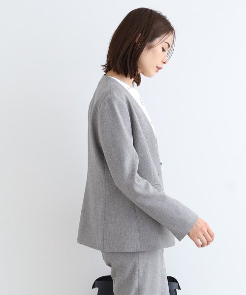 【定番スーツ/洗える/メランジ】ウールライクノーカラージャケット 