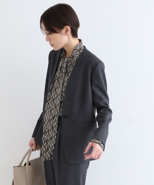 【定番スーツ/洗える/メランジ】ウールライクノーカラージャケット 