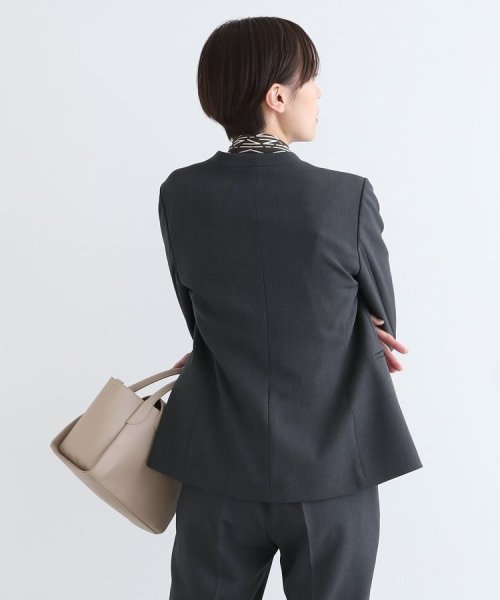 【定番スーツ/洗える/メランジ】ウールライクノーカラージャケット 