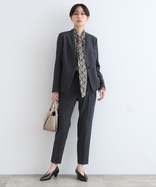 【定番スーツ/洗える/メランジ】ウールライクノーカラージャケット 