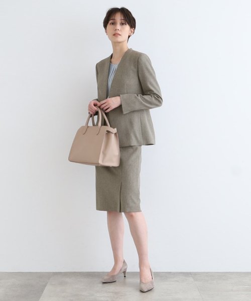 【定番スーツ/洗える/メランジ】ウールライクノーカラージャケット 