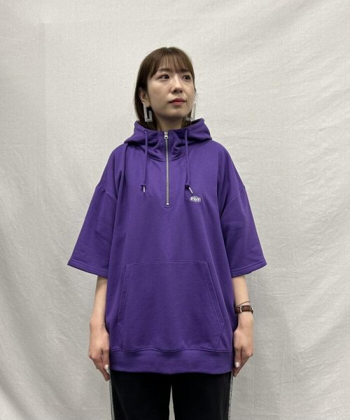 Purple & Yellow(パープル＆イエロー)/ＴＣ裏毛 ハーフジップ ５分袖パーカ/img48