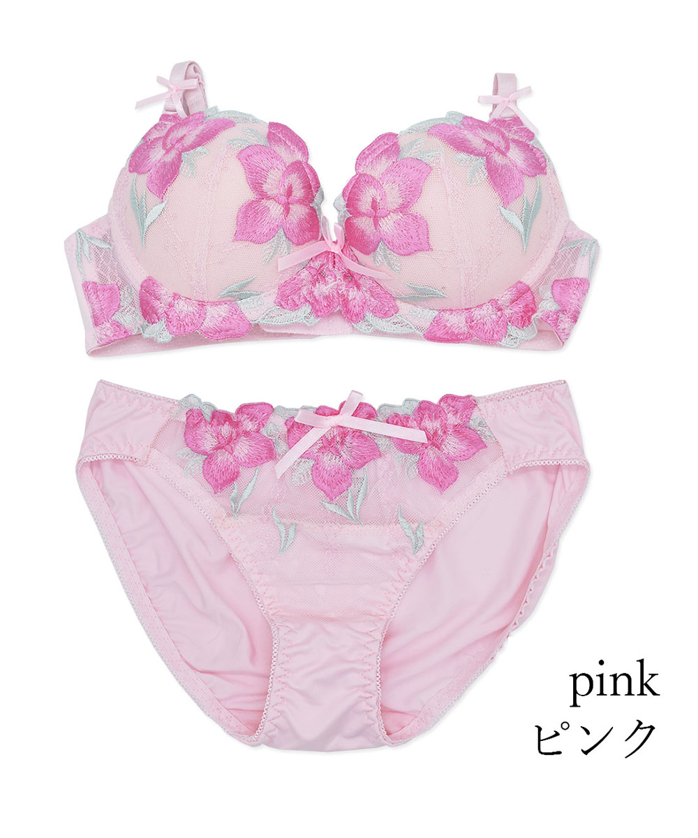 セール】大輪花柄刺繍ブラ＆ショーツセット(505416331) | ピンクピンク 
