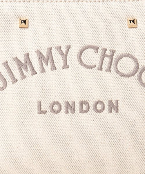 JIMMY CHOO(ジミーチュウ)/【JIMMY CHOO】ジミーチュウ Natural リサイクルコットンキャンバス X Dark Tan ソフトシャイニーカーフレザー・ロゴ入りトートバッグ V/img05