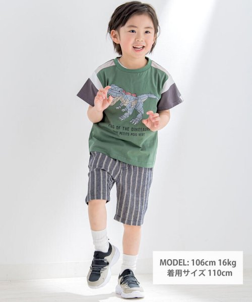 BeBe Petits Pois Vert(ベベ プチ ポワ ヴェール)/切り替え恐竜ブロックTシャツ(95~150cm)/img01