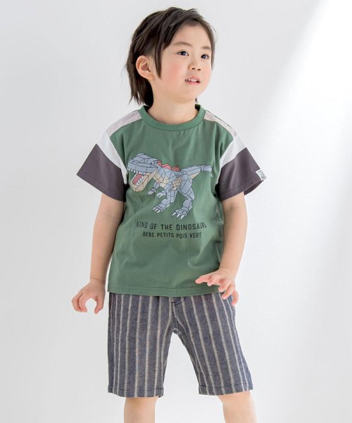 BeBe Petits Pois Vert(ベベ プチ ポワ ヴェール)/切り替え恐竜ブロックTシャツ(95~150cm)/img03