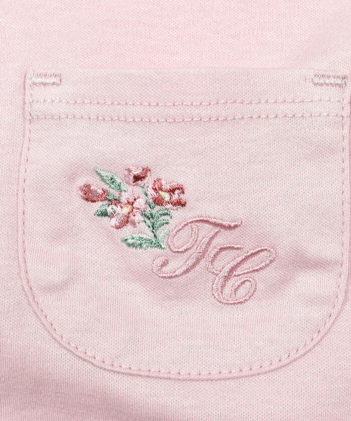 80】フレンチスリーブ 花刺繍 ロンパース カバーオール 禍々しい ピンク