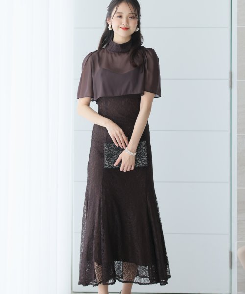 レース×オーガンジー切り替えブラウス付きマーメイドワンピース レース地