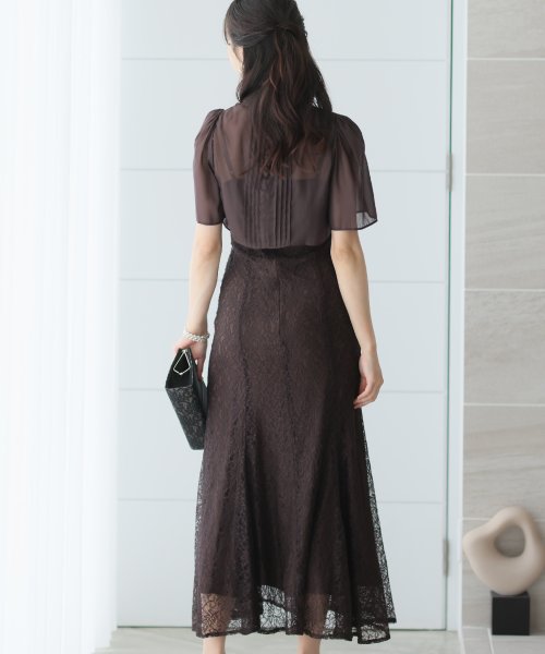 レース×オーガンジー切り替えブラウス付きマーメイドワンピース レース地