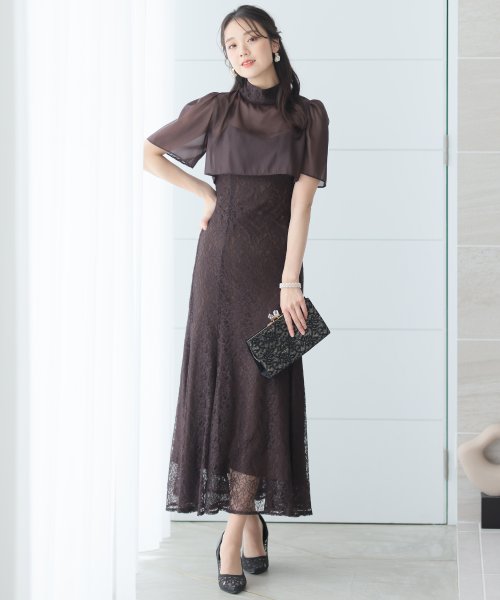 レース×オーガンジー切り替えブラウス付きマーメイドワンピース レース地