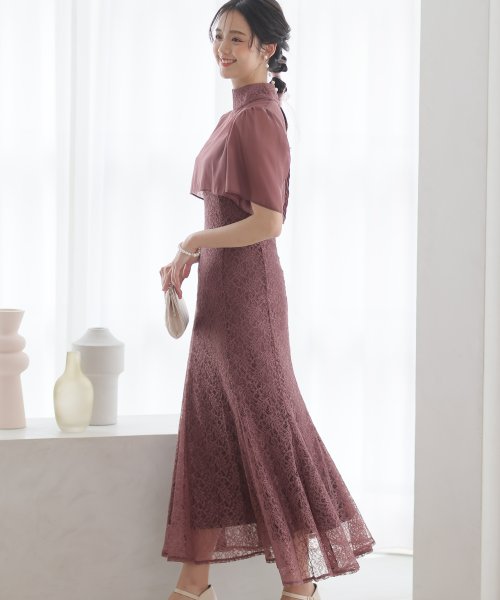 レース×オーガンジー切り替えブラウス付きマーメイドワンピース レース地